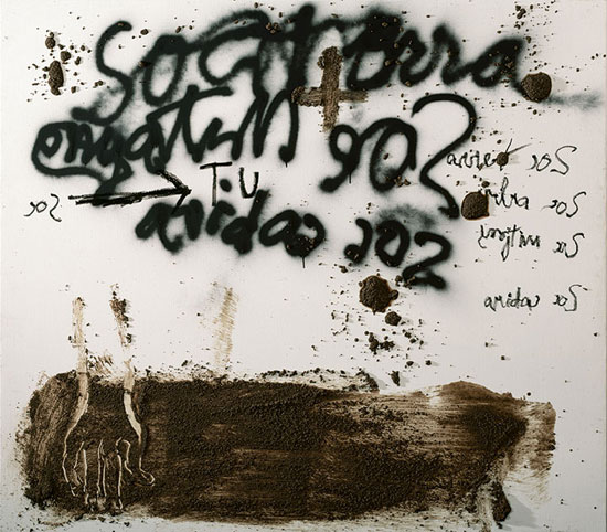 "Sóc terra (I Am Earth)" by Antoni Tàpies, 2004. Mixed media on canvas, 69 x 79 inches. Fundació Antoni Tàpies, © Fundació Antoni Tàpies/VEGAP, 2013. 