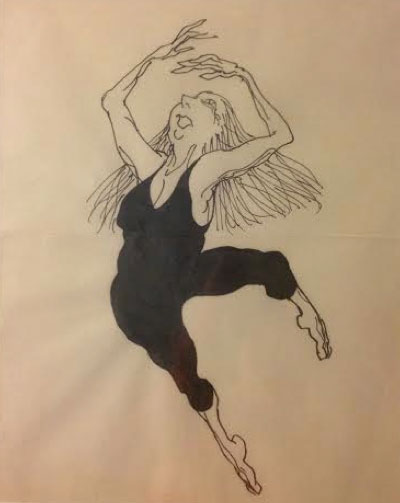 "Woman Dancer" by Jules Feiffer. Drawing, 20 x 23 inches. Courtesy Julie Keyes. 
