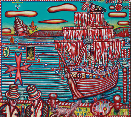 "Ghost Ship" by David Slater, 2009. Mixed media on canvas, 60 x 72 inches. 