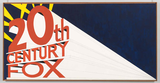 "Large Trademark with Eight Spotlights" by Edward Ruscha (b. 1937), 1962. Oil, house paint, ink and graphite pencil on canvas, 66 15/16 x 133 1/8 inches. Whitney Museum of American Art, New York; purchase, with funds from the Mrs. Percy Uris Purchase Fund 85.41. © Ed Ruscha. 