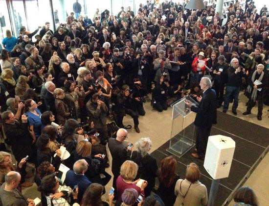 Piano addressing the crowd at the new Whitney. Photo by Ke Ming Liu. 