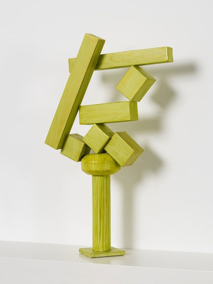 "Old enough to repaint but young enough to sell (Cubi XVIII)" by Lauren Clay, 2011. Paper, acrylic, wooden armature, 18 5/8 x 11 1/2 x 4 1/2 inches, Courtesy of the Artist.