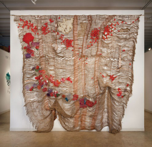 "Diel Migration" by Mira Lehr, 2013. Jute, keystone, copper mesh, Japanese paper, ink, resin, copper emulsion, 12 x 12 feet. 