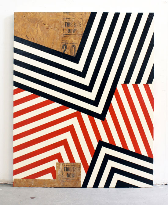 "Utah VII" by Matthew King, 2015. Enamel, lacquer, acrylic on Oriented Strand Board (OSB), 44 1/2  X 35 1/2 X 2 1/2  inches. 