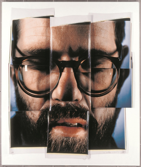 ""Self-Portrait/Composite/Nine Parts" by Chuck Close, 1979. Nine color Polaroid mounted on canvas, 82 x 68 inches. Whitney Museum of American Art, New York, Gift of Barbara and Eugene Schwartz.