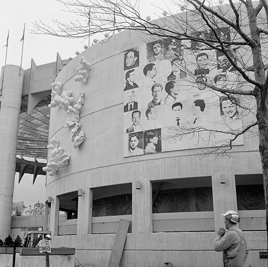 "Thirteen Most Wanted Men" by Andy Warhol, 1964. Installed at the New York State Pavilion at the World's Fair. 