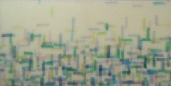 "Elysium" by Mike Solomon, 2015. Watercolor on rice paper with epoxy, 24 x 48 inches. 