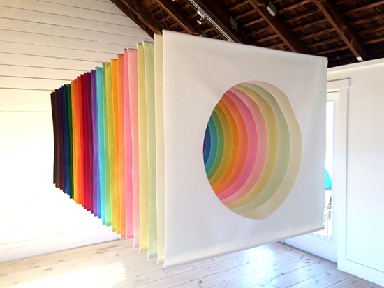 "Hole" by Jen Stark, 2015. Felt, wood and monofilament, 33 x 33 x 96 inches.