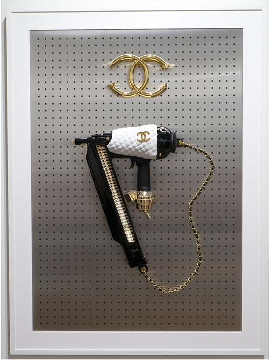 "Coco Chanel framing nail gun" by Bruce Makowsky.