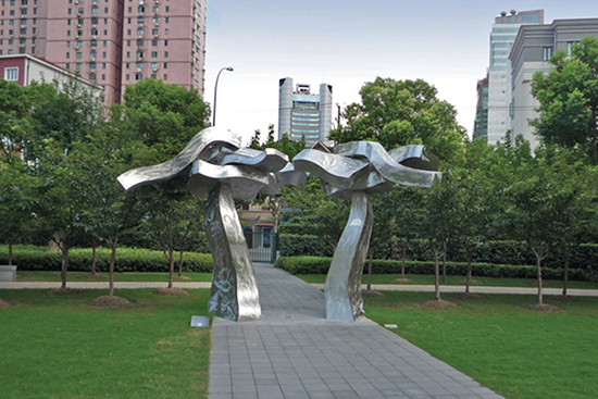 "Shanghai Portal" by Hans Van de Bovenkamp, 2010. Stainless Steel, 12' H x 22' W. Jing'an Sculpture Park, Collection of the City of Shanghai, China. 