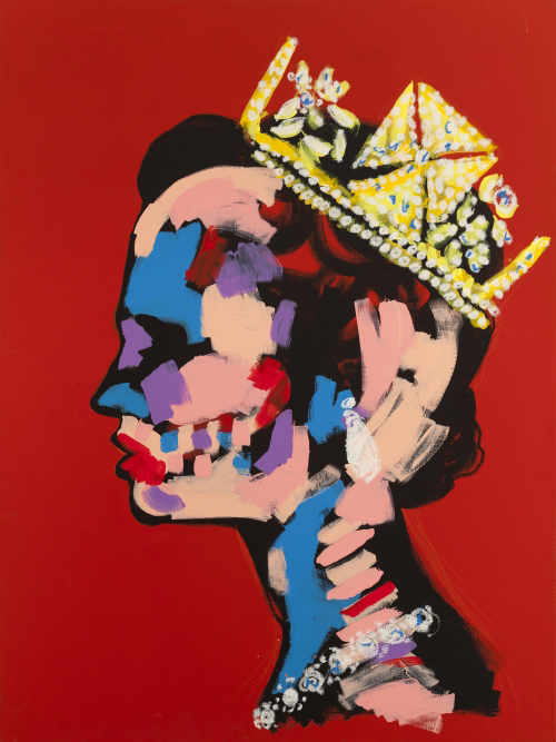 "Young Queen" by Bradley Theodore, 2015. Acrylic and oil stick on canvas, 40 x 30 inches.