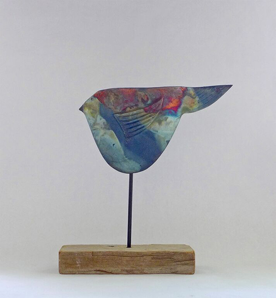 "Raku Bird" by Megan Hergrueter, 2015. Stoneware, 13 x 9 inches. 