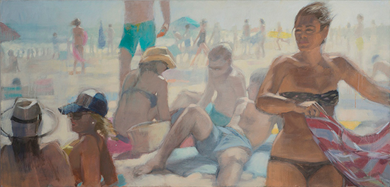 "Beach Games" by Louise Peabody, 2013 - 2015. Oil on canvas, 35 x 73 inches.