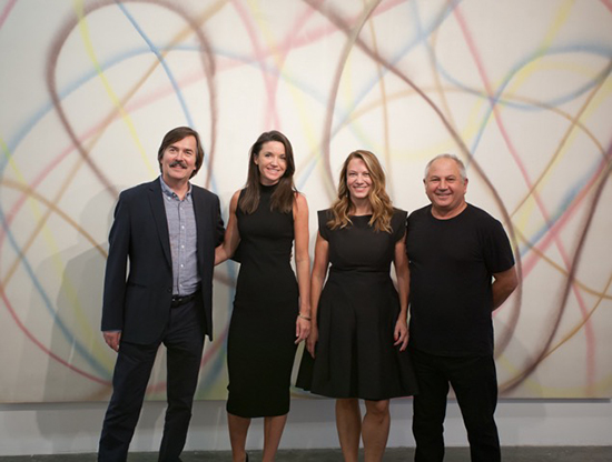 Artist Eric Devin, gallerists Martha Campbell and Christine Berry, artist Mike Solomon at the Opening of "Dan Christensen| Retrospective" at Berry Campbell. Photo by George Sierzputowski.