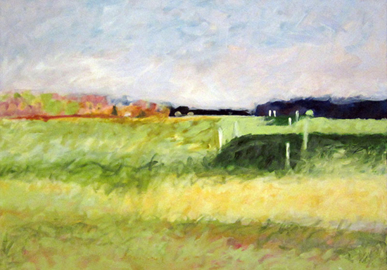 "Sagg Pond Vineyard" by Ty Stroudsburg, 2004. Oil on linen, 24 x 32 inches. Gift of artist, Guild Hall Permanent Collection.
