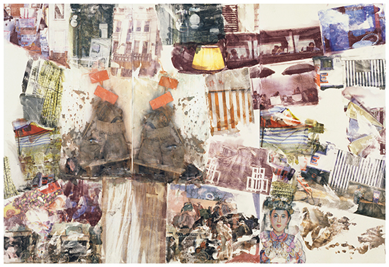 "Scoop [Anagram (A Pun)]" by Robert Rauschenberg, 1998. Inkjet pigment transfer on polylaminate, 10' 3 3/4" x 15'. Photo by Kerry Ryan McFate / Pace Gallery ©Robert Rauschenberg Foundation/Licensed by VAGA, New York, NY.