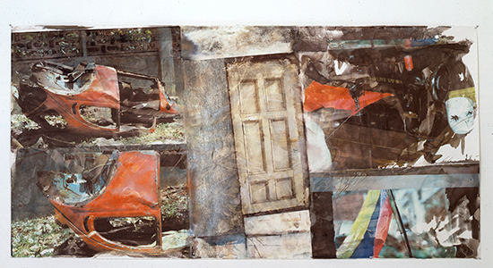"Red Risk (Anagram)" by Robert Rauschenberg, 1996. Inkjet dye transfer on paper, 60 1/4 x 119 3/8 inches. 