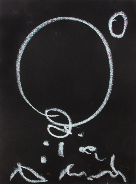 "Untitled" by Emerson Woelffer, 1999. Chalk on black paper, 22.5 x 16.75 inches.