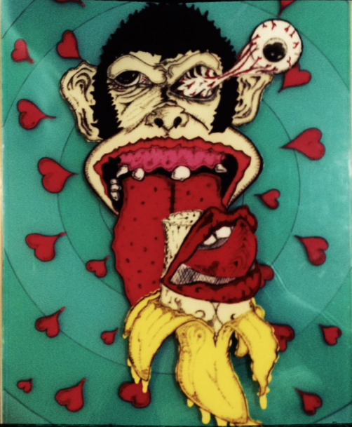 "Monkeylicious" by Edward Cortes. Mixed Media on acrylic. 