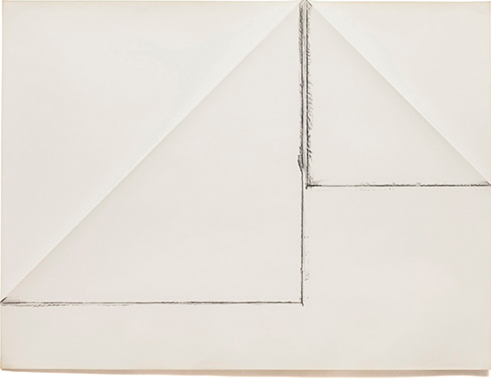 "Drawing Which Makes Itself (RP #3)" by Dorothea Rockburne, 1973. Charcoal on paper, Framed Dimensions: 30 x 40 inches.