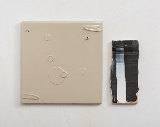 "Here" by George Negroponte, 2012-15. Enamel, spackle and acrylic on wood 8 x 11 ½ inches.