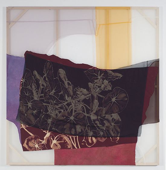 "Dark Begonia" by Lauren Luloff, 2015. Bleach on bedsheets and fabric, 98 x 95 inches.