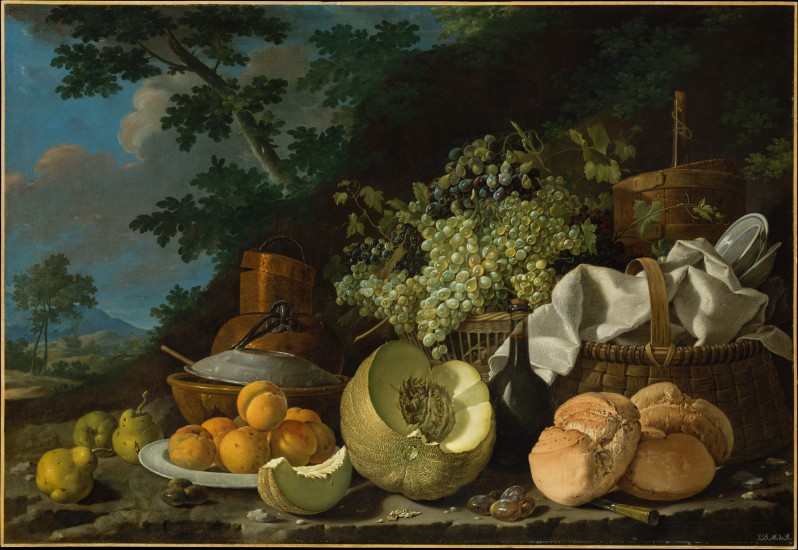 "The Afternoon Meal (La Merienda)" by Luis Meléndez, ca. 1772. (Spanish, Naples 1716–1780 Madrid). Oil on canvas, 41 1/2 x 60 1/2 inches. The Jack and Belle Linsky Collection, 1982, Accession Number: 1982.60.39. Part of the collection of the Metropolitan Museum of Art.