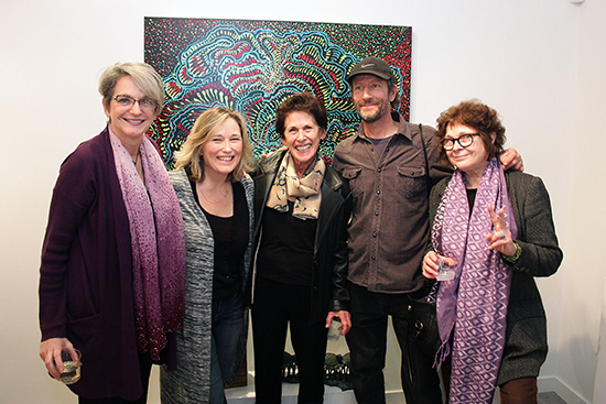 Artist Roz Dimon, Hamptons Art Hub publisher Pat Rogers, exhibiting artist Ruby Jackson and artists Nick Tarr and Regina Cherry at The White Room Gallery. Photo by Tom Kochie. 
