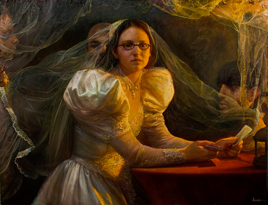 "Bride with Cards" by Steven Assael, 2011. oil on canvas, 36 3/8 x 48 inches. © Steven Assael, Courtesy of Forum Gallery, New York