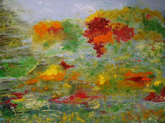 "Reflections on Town Pond" by Anna Franklin. Acrylic on canvas. 