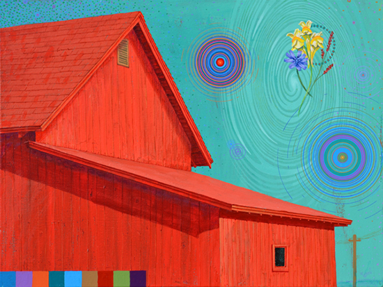 "Red Barn, Roadside Weeds" by Scott McIntire. 
