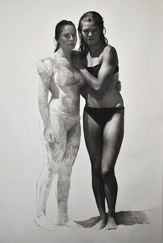 "Bathers" by Clio Newton, 2015. Charcoal on paper, 88 1/2 x 60 inches. 