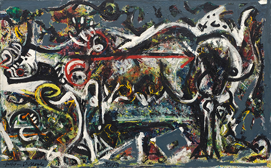 "The She-Wolf" by Jackson Pollock, 1943. Oil, gouache, and plaster on canvas, 41 7/8 x 67 inches. The Museum of Modern Art, New York. Purchase, 1944. © 2015 Pollock-Krasner Foundation / Artists Rights Society (ARS), New York.