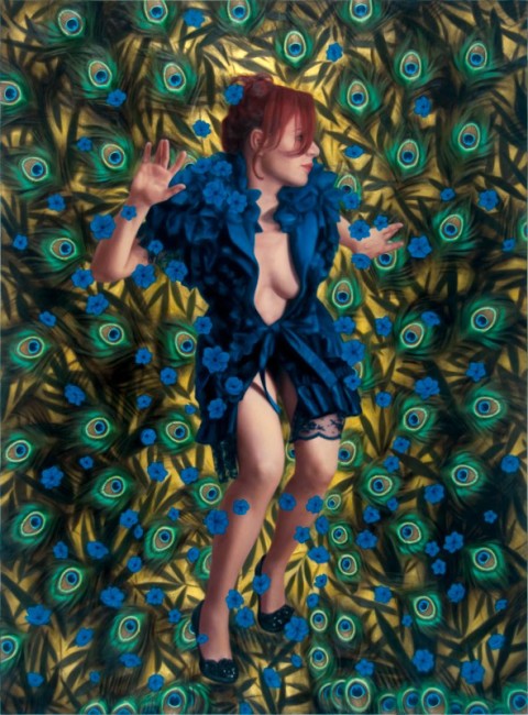 "Billi Shakes" by Julie Harvey, 2015. Peacock oil on panel, 50 x 37 inches.