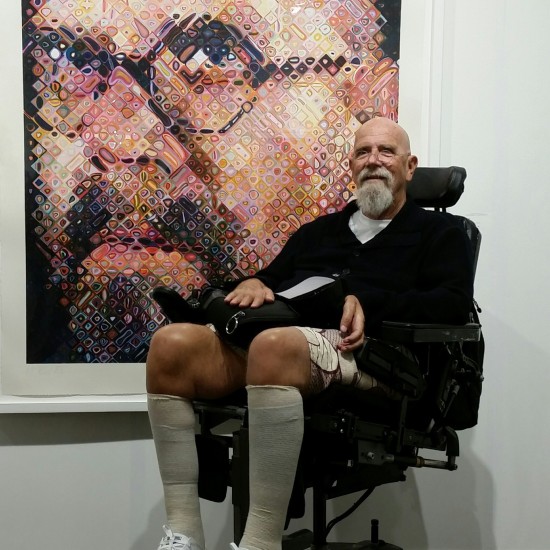 Chuck Close visited PULSE Miami Beach where Adamson Gallery / Editions exhibited a self-portrait by Close. Photo by Pat Rogers.