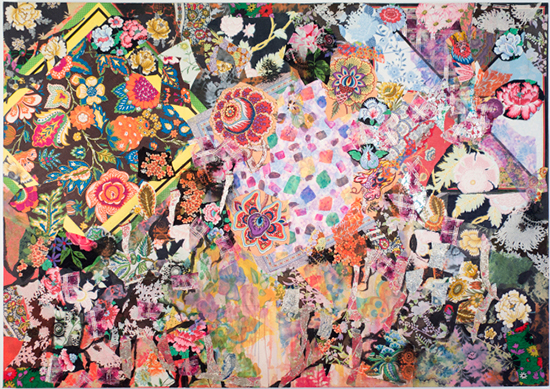 "The Beauty of Summer" by Miriam Schapiro, 1973-74. Acrylic and Fabric on Canvas. 50 x 70 inches.