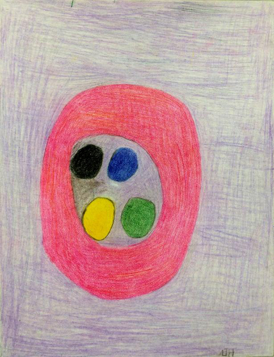 "Jules Olitski Embracing Circles Fanny D 1960" by Andrew Hostick, 2013. Colored pencil on mat board, 16 x 12 inches. Exhibited with Morgan Lehman Gallery.