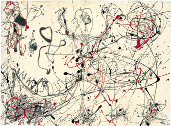 Jackson Pollock, "Number 4, 1948: Gray and Red." Oil on gessoed paper, 22 5/8 x 30 7/8 inches.