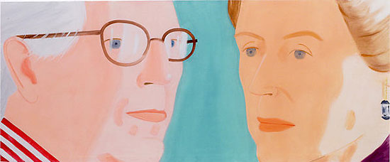 "Rosamond and John" by Alex Katz, 2007. Oil on linen, 48 x 120 inches. Promised gift of the artist. 