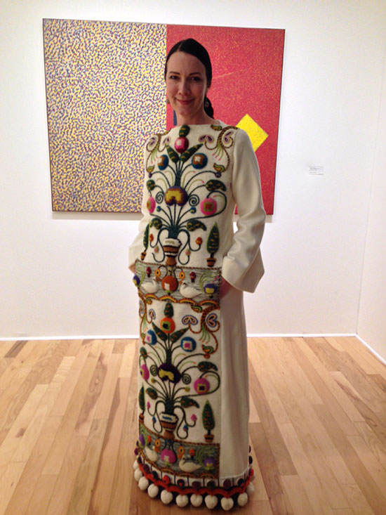 Adrienne Bon Haes with work by McArthur Binion at Galerie Lelong. Photo by Keming Liu.