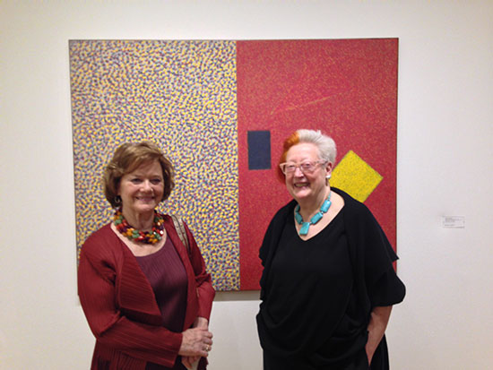 Amei Wallach and Martha Wilson in front of works by McArthur Binion at Galerie Lelong. Photo by Keming Liu.