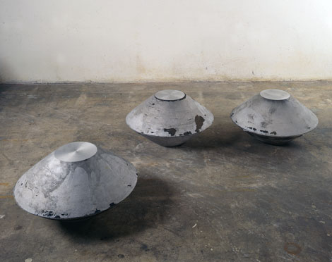 "Untitled" by Brian Gaman, 1988. Sand, cast aluminum, 18 x 24 x 24 inches each. Collection of the Artist. Photo © Kevin Noble.