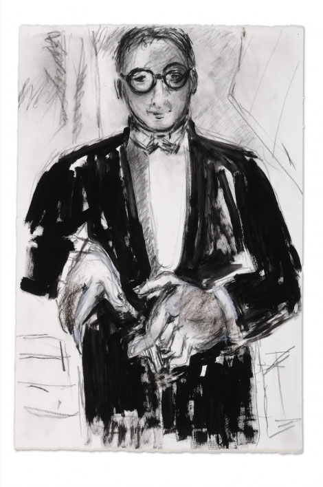 "Self As M.B. in Tux II" by Connie Fox, 2007. Acrylic on paper, 22 1/2 x 15 1/4 inches. Parrish Art Museum, Water Mill, New York. Gift of the artist.