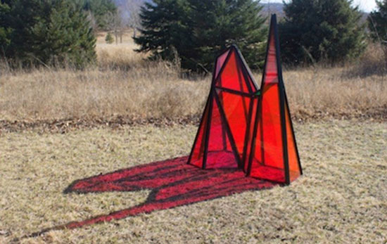 "Red Rocks (from Alternative Landscape Components)" (detail) by Dennis Oppenheim, 2006. Acrylic and steel. Four elements: 44 x 42 x 36"; 66 x 56 x 30"; 36 x 36 x 36"; 42 x 42 x 42". ©Dennis Oppenheim. Courtesy Dennis Oppenheim Estate.