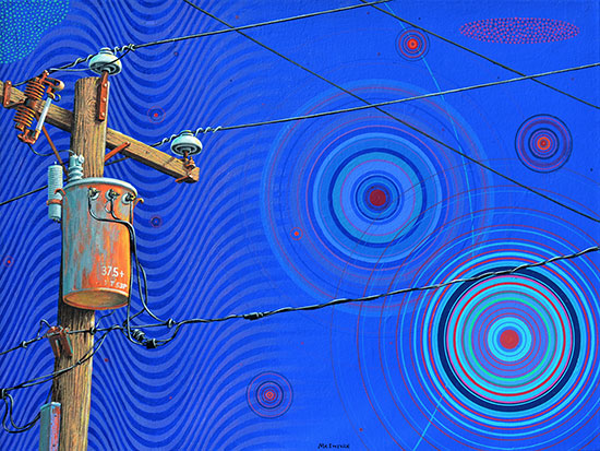 "Power Pole #37.5" by Scott McIntire. Enamel on canvas, 18 x 24 inches. 
