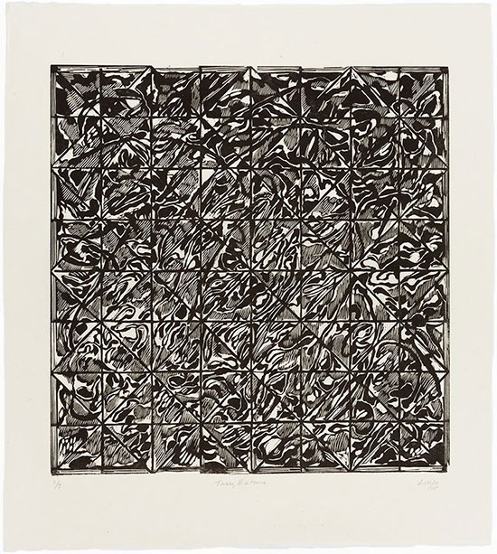 "Turn, Return" by Vincent Longo, 2005. Woodcut, 18 1/4 x 17 7/8 inches image, 25 3/4 x 23 1/4 inches framed. Ed. 2/8.