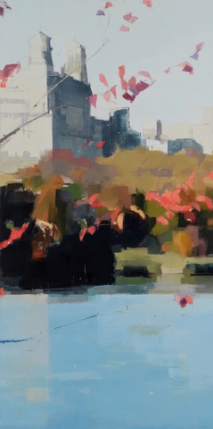 "Red Leaves" by Lisa Breslow, 2015. Oil and pencil on panel, 60 x 30 inches. On view at Kathryn Markel Fine Arts. 