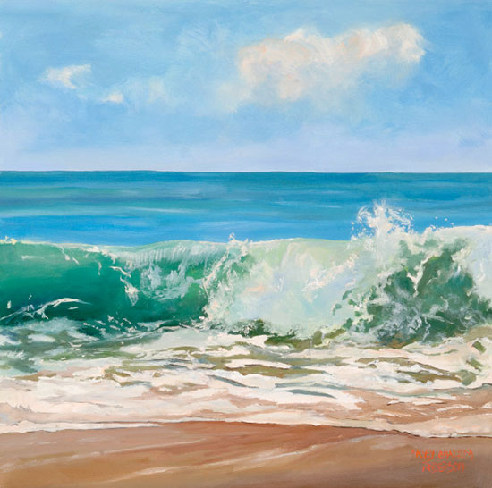 "Green Burst Wave" by Casey Chalem Anderson. Oil on wood, 12 x 12 inches.