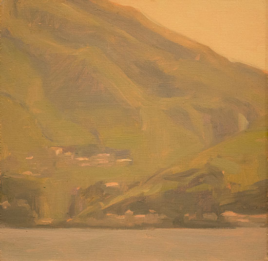 "Varenna, Morning Light" by Diana Horowitz, 2015. Oil on panel, 6 x 6 inches. Image courtesy of the artist and Lori Bookstein Fine Art, New York. 