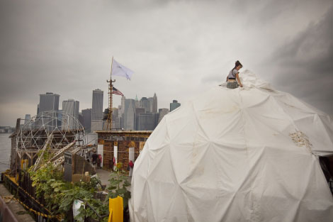 "The Waterpod Project at Brooklyn Bridge Park Pier 5" by Mary Mattingly, 2009. Courtesy of the artist and the Parrish Art Museum. Photo: Mike Nagle. 